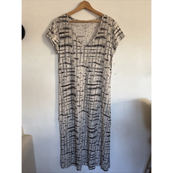 $270 Majestic Filatures Women's White V-Neck Tie-Dye Cotton Midi Dress Size 3 - Picture 2 of 10